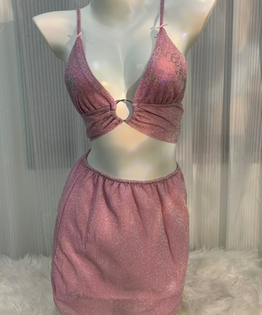 Rhinestone Kitty Pink Bikini Set