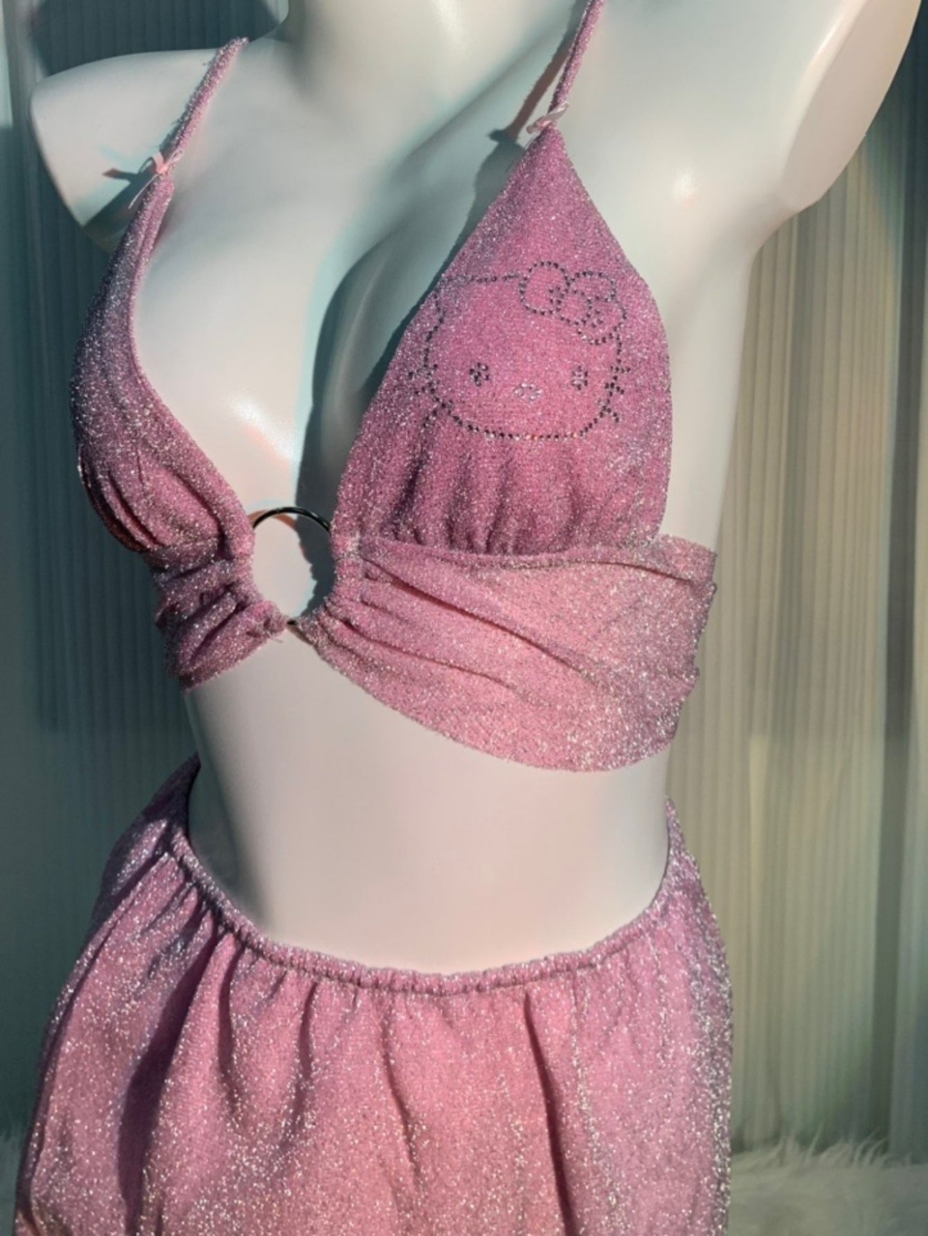 Rhinestone Kitty Pink Bikini Set