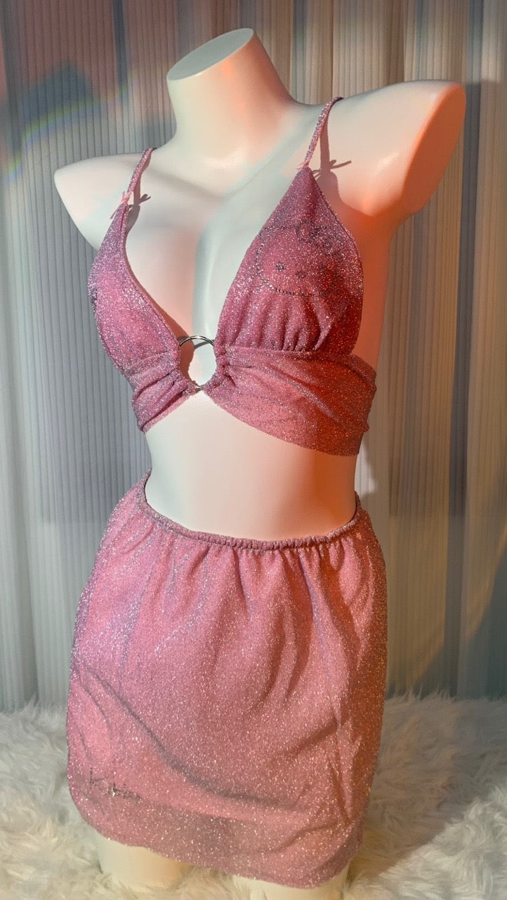 Rhinestone Kitty Pink Bikini Set
