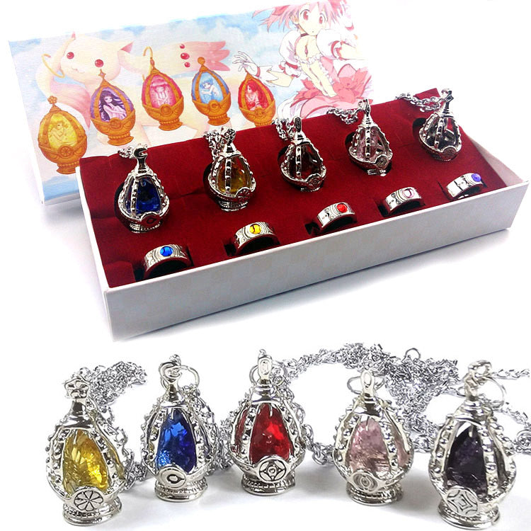 Magic Fire Gem Necklace Ring Set