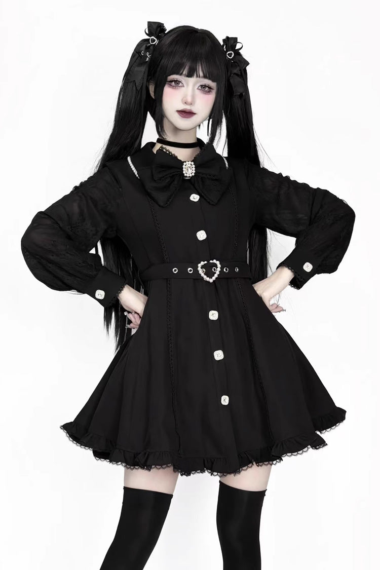 Elegant Jirai Kei Dress with Removable Cape and Ruffle Lace, Long Sleeve