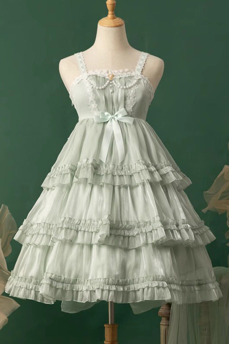 Emerald Starry Gauze Love Song Triple Ruffle Bow Sweet Lolita Tiered JSK Dress