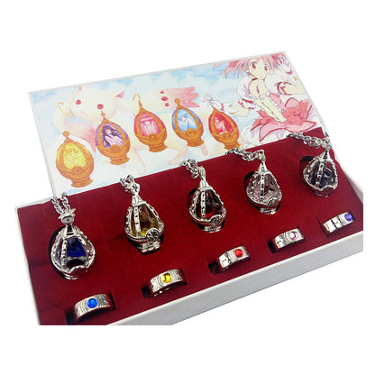 Magic Fire Gem Necklace Ring Set