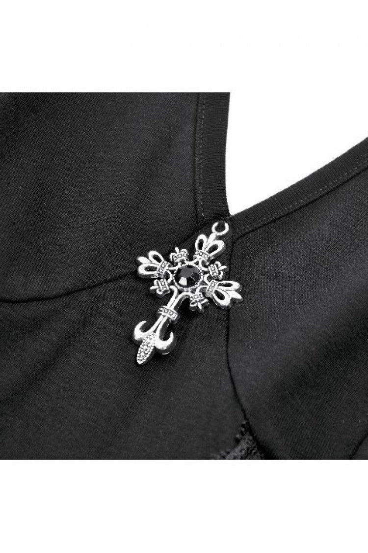 Women's Gothic Short Dress with Plunging Neck, Side Corset and Cross Lace-Up