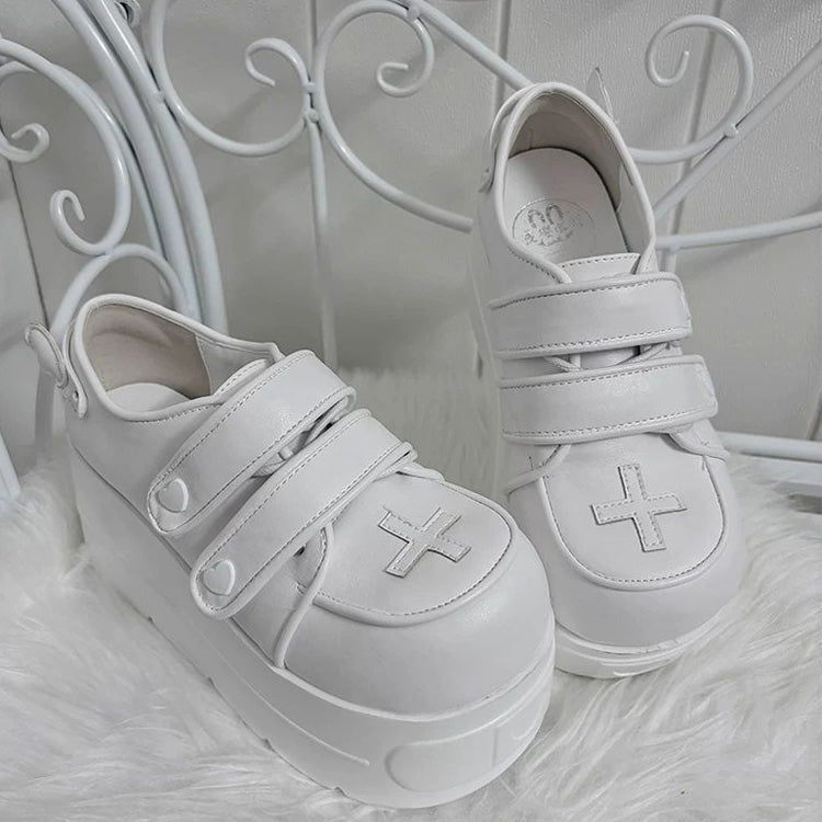Sweet Lolita Platform Shoes with Heart Design and Double Straps - Three Colors