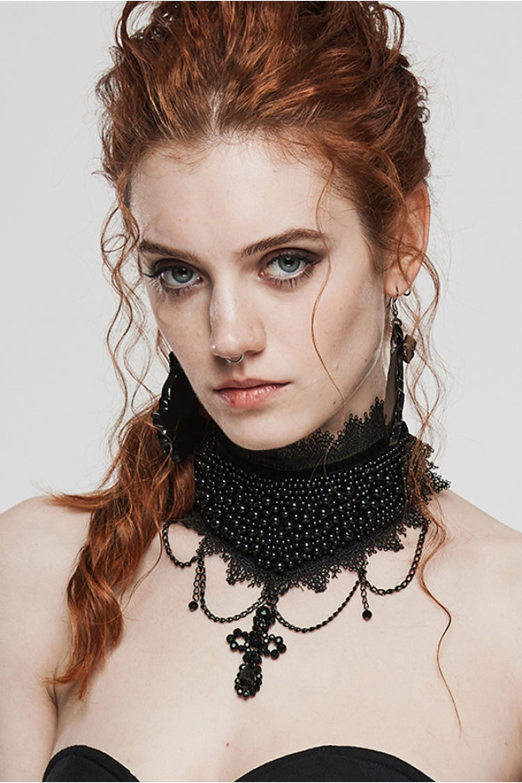 Women's Gorgeous Gothic Choker with Beaded Cross Accent
