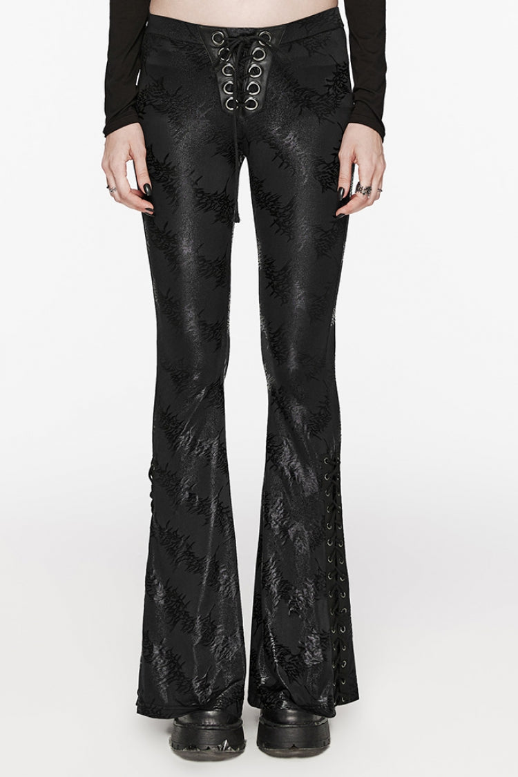 Low-Rise Thorn Print Lace-Up Steampunk Flared Trousers - 2 Tones