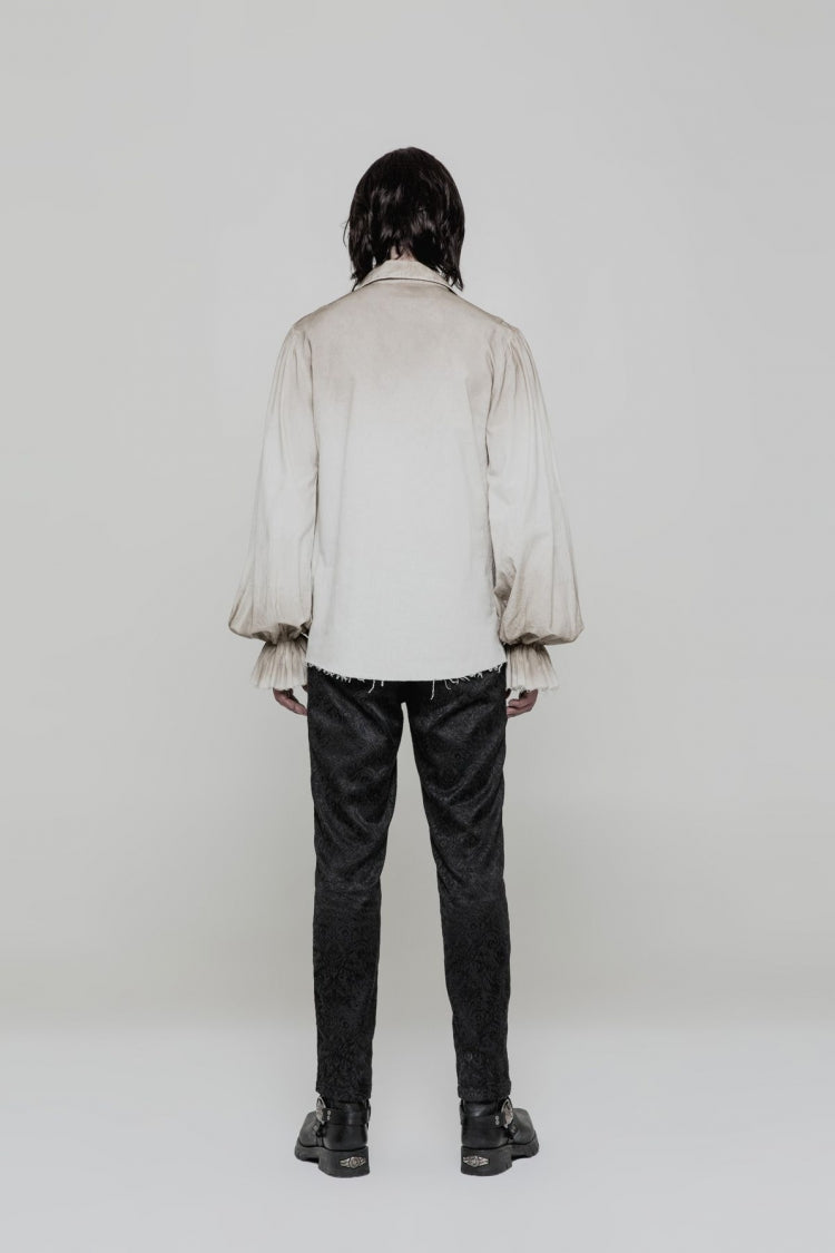 Steampunk Men's Long Sleeve Blouse with Ruched Lace-Up Details - Dual Shades