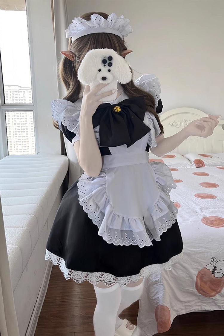 Sweet Plus Size Lolita Dress Set with Ruffles and Bowknot - Maid Style - Two Tones