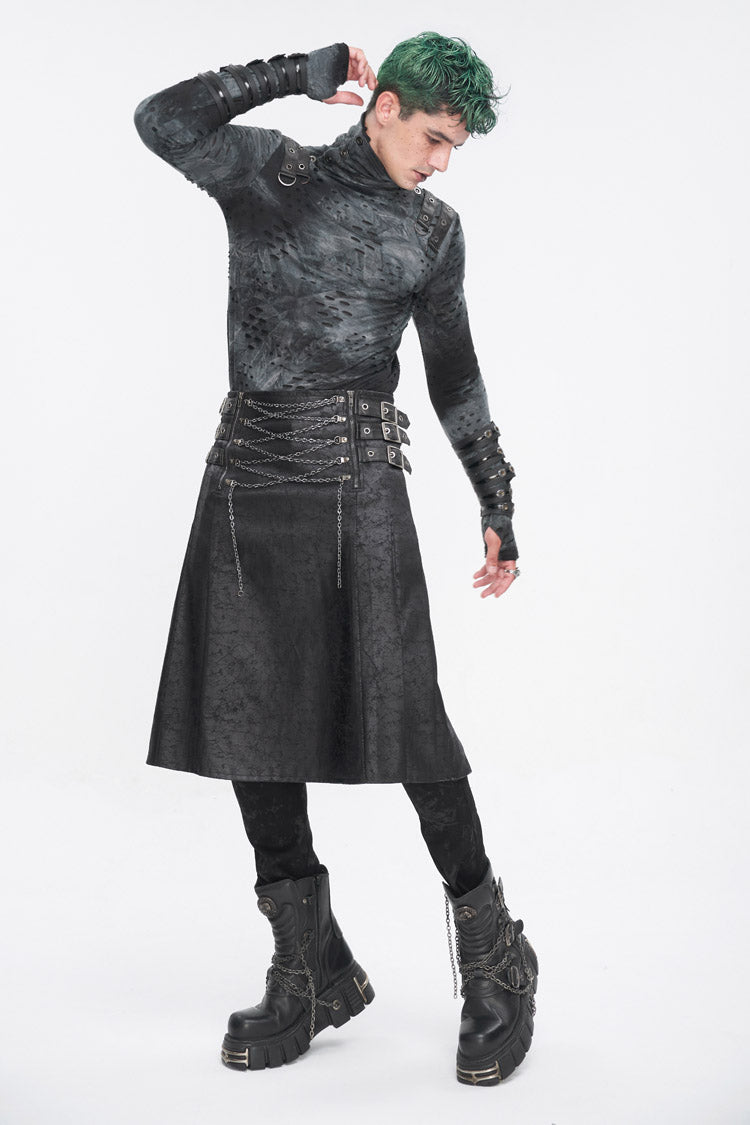 Chain-Adorned Multi-Buckle Skirt for Men - Gothic Edge
