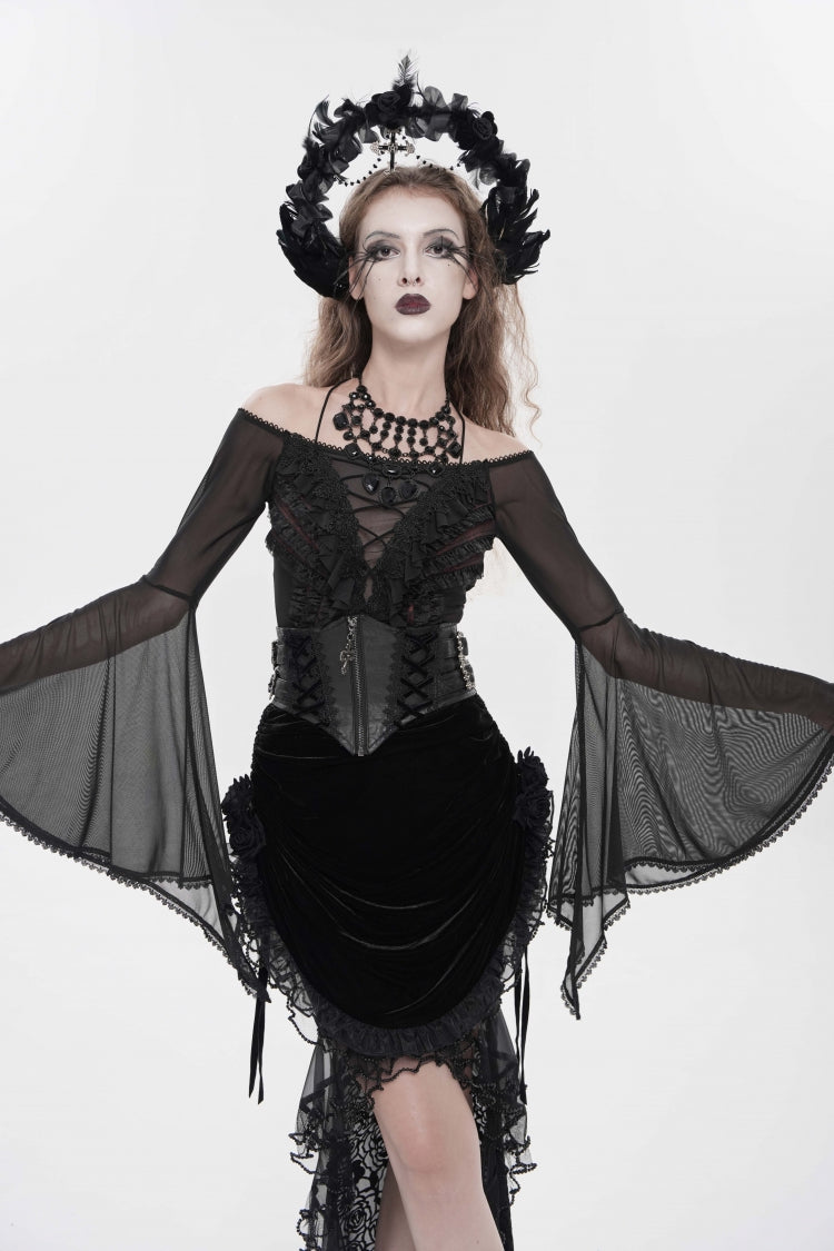 Women's Gothic Zip Girdle Accessory with Crochet Lace-Up, Slim Fit and Zipper