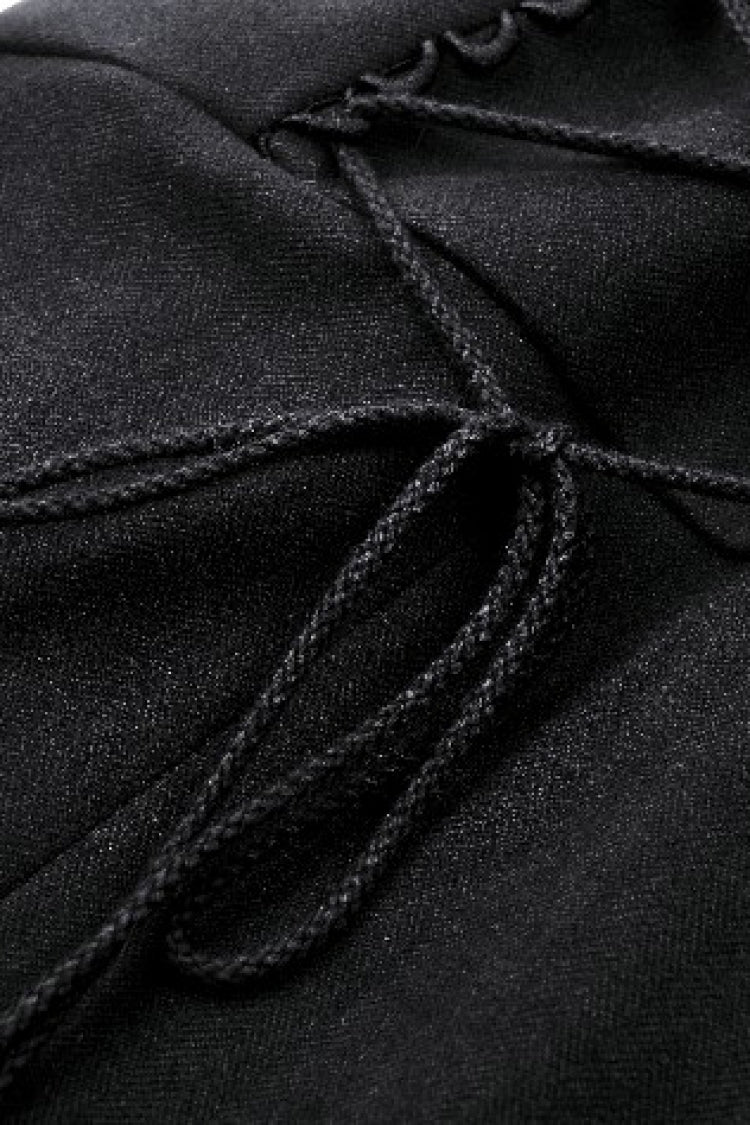 Gothic Draped Coat with Buckle Lace-Up, Faux Fur Collar, and Extended Sleeves