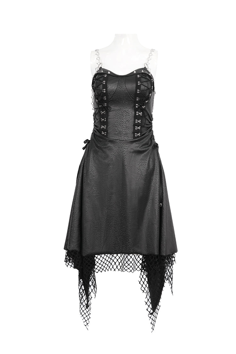 Gothic JSK Dress with Irregular Hem and Lace Accents