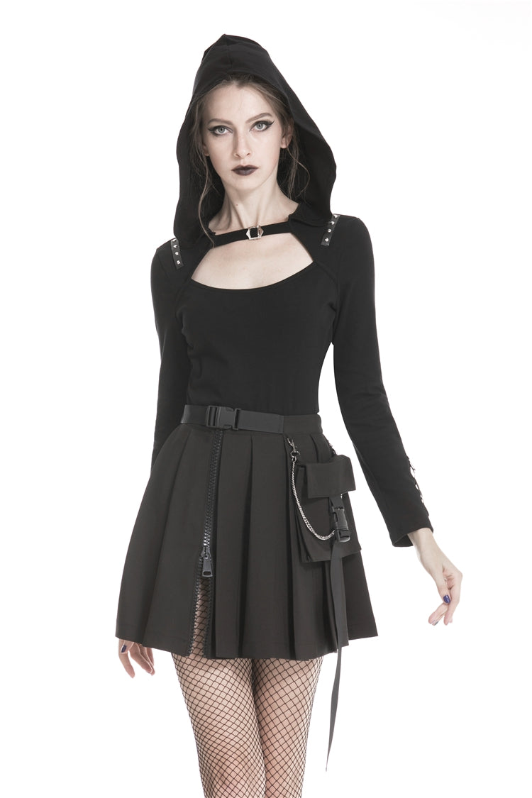 Zippered Pleated Punk Mini Skirt with Side Bag