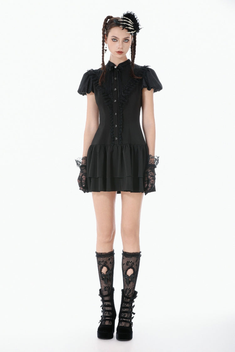 Lolita Dress with Bow Trim and Lace-Up Front