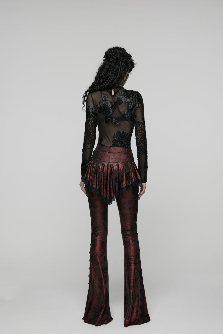Scarlet Printed Gothic Flared Pants with Faux Two-Piece Style