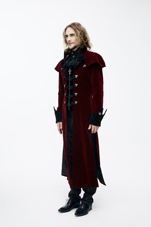 Gothic Shawl Collar Men's Long Velvet Overcoat in Western Style