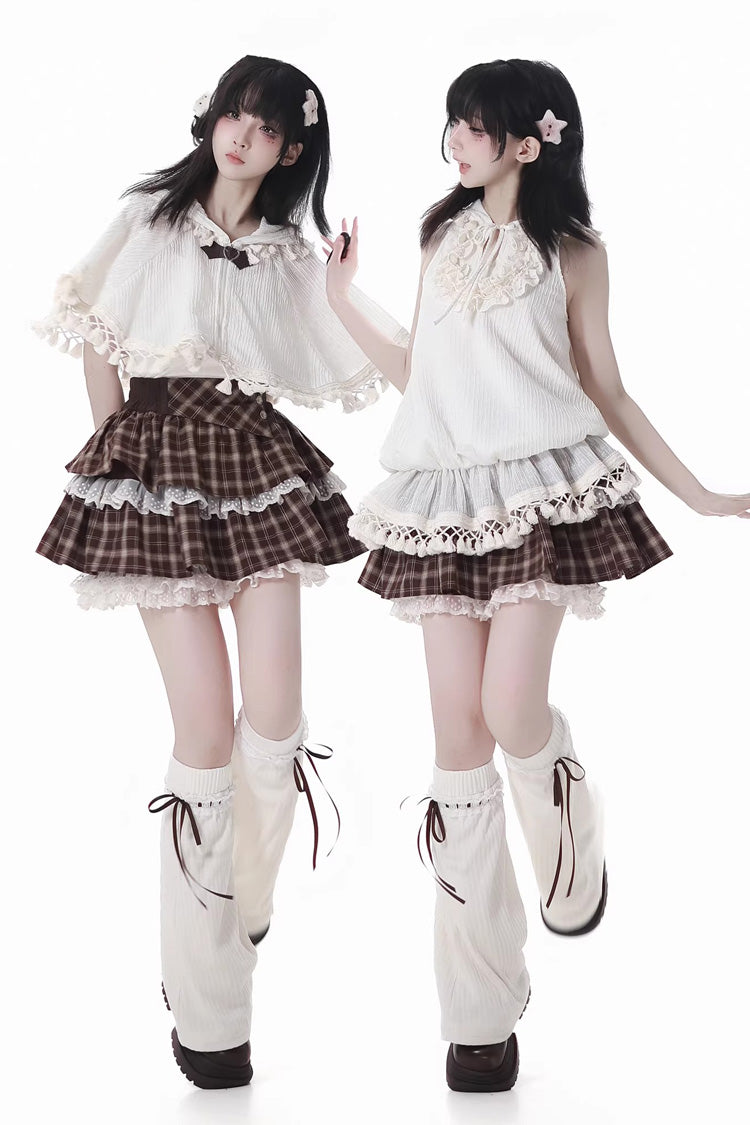Sweet Lolita Skirt with Double-Layered Ruffles and Lace Splicing