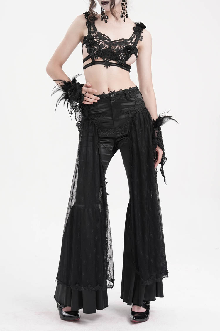 Women's Gothic Pants with Crochet Lace and Mesh Fabric