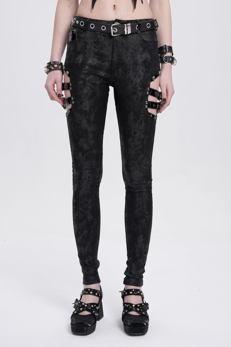 Midnight Cutout Buckle Trousers for Women - Gothic Edge