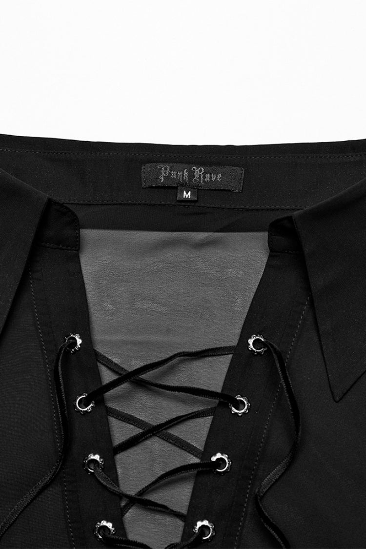 Crimson Noir Sheer Gradient Long-Sleeve Men's Gothic Blouse