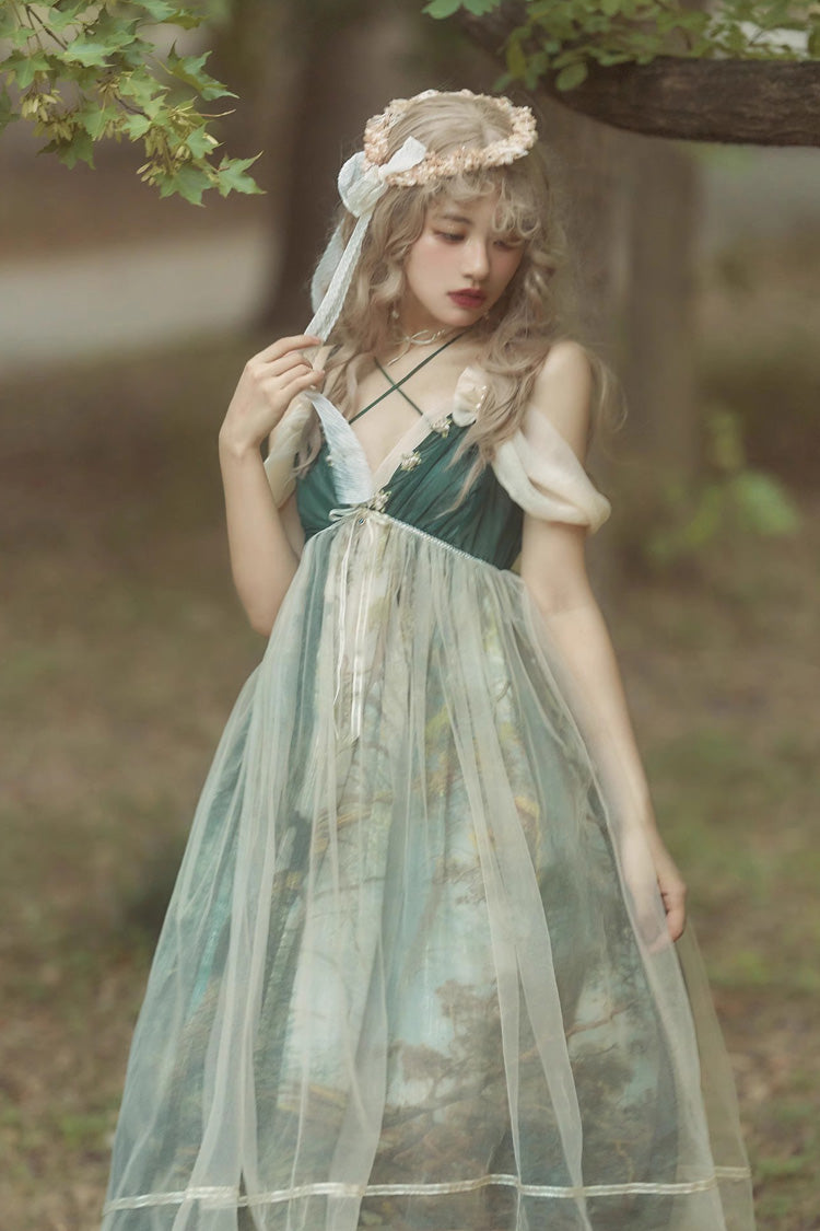 Emerald V Collar Morning in Pine Forest Print Sweet Lolita Jumper