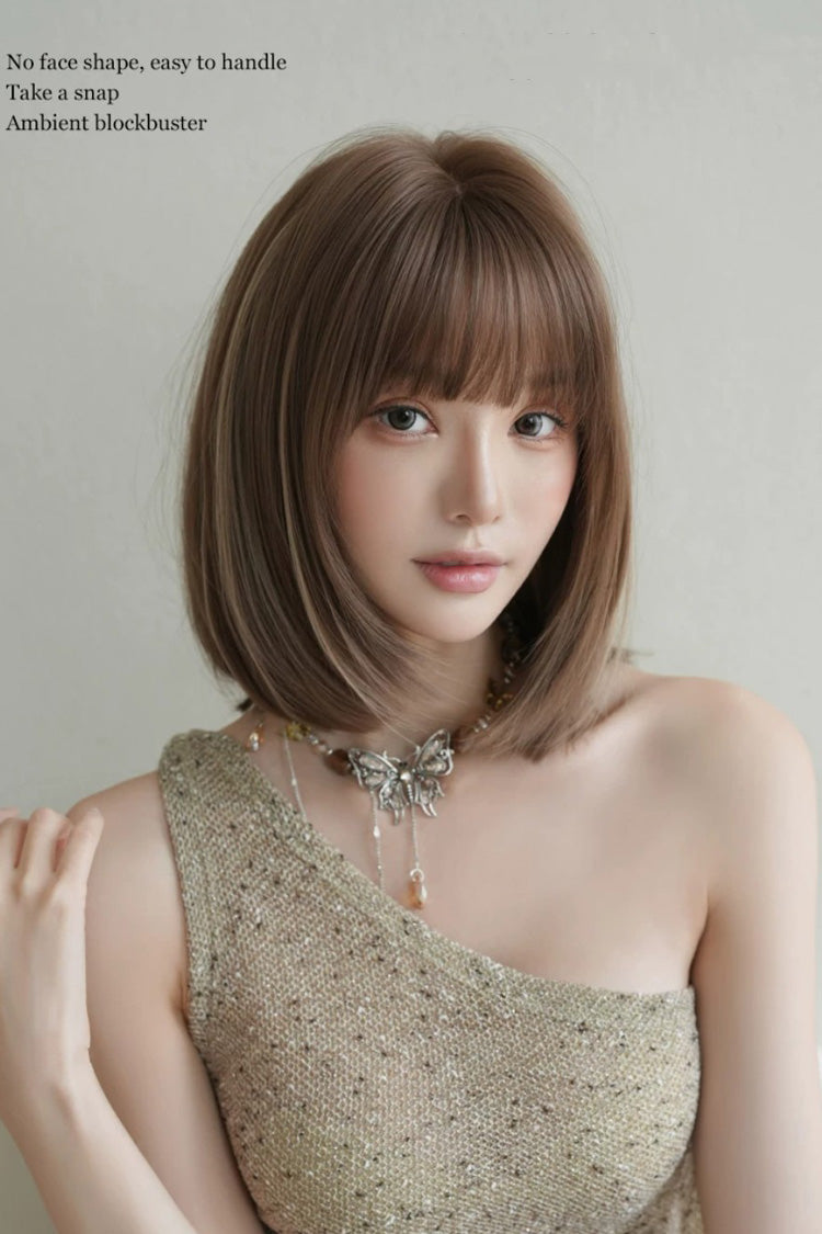 Fluffy Clavicle Bob Lolita Wig with Natural Highlights