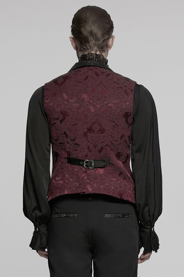 Crimson Noir Sleeveless V-Neck Buckle Jacquard Gothic Vest for Men