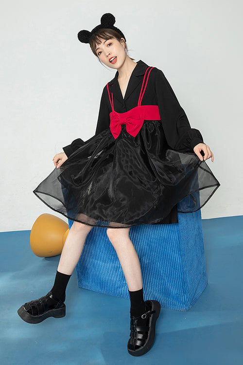 Sweet Lolita OP Dress with Bow and Organza Sleeves