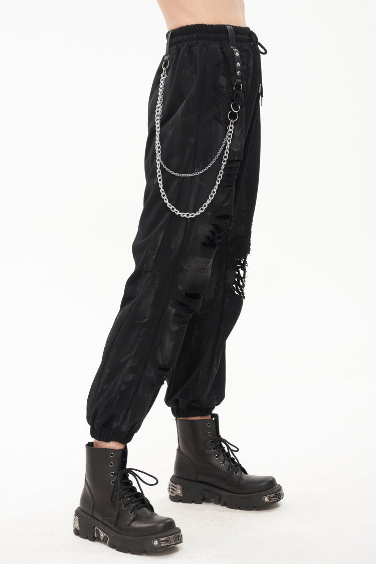 Gothic Pants with Knit Material and Hand-Painted Metal Circle Decoration