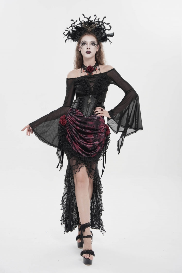 Women's Gothic Zip Girdle Accessory with Crochet Lace-Up, Slim Fit and Zipper