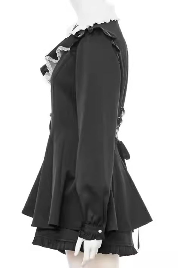 Jirai Kei Dress and Shorts Set with Kuromi Embroidery and Bowknot, Extended Sleeves
