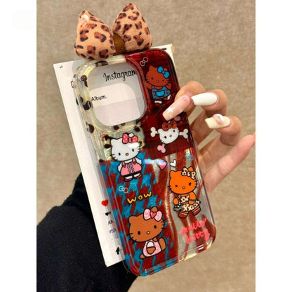 Coque de téléphone à imprimé léopard et nœud pour chat KI647