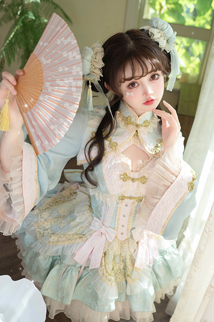 Emerald White Pear Dream Multi-Layer Ruffle Lace Sweet Chinese Princess Lolita Jumper