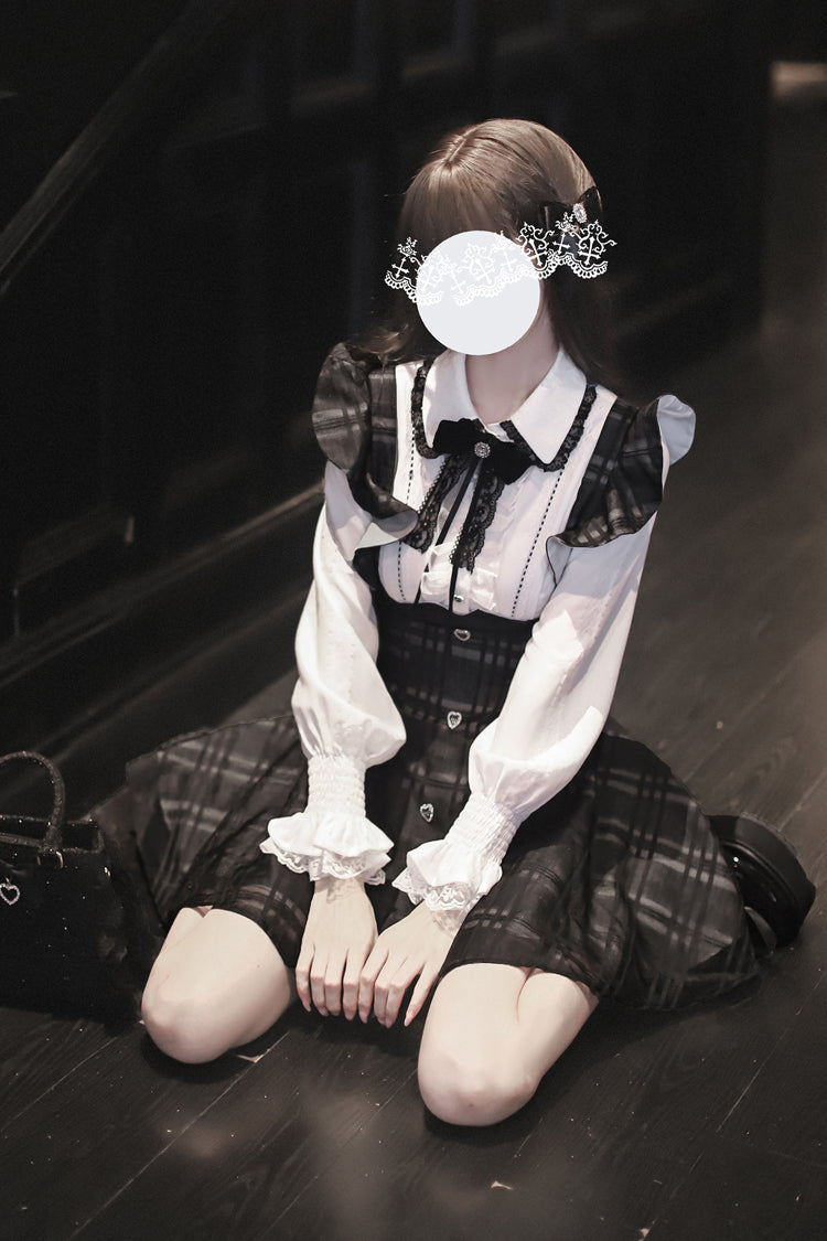 Elegant Plaid College-Style Lolita Mini Dress with Straps