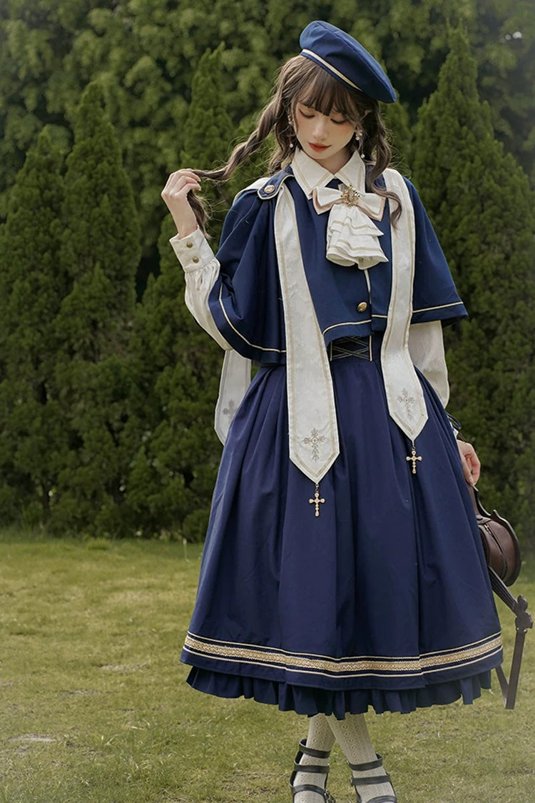 Classic Military Preppy Lace-Up Bustier Dress Set with Ruffles - Choir