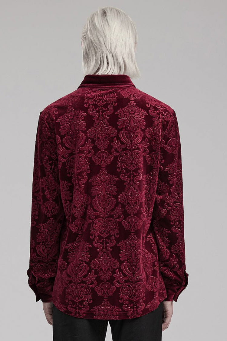Gothic Men's Velvet Blouse with Embossed Print - Long Sleeve - Dual Colors