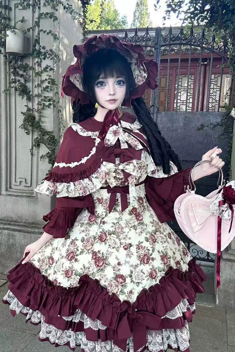 Ruffled Off-Shoulder Gothic JSK Dress with Bow and Lace
