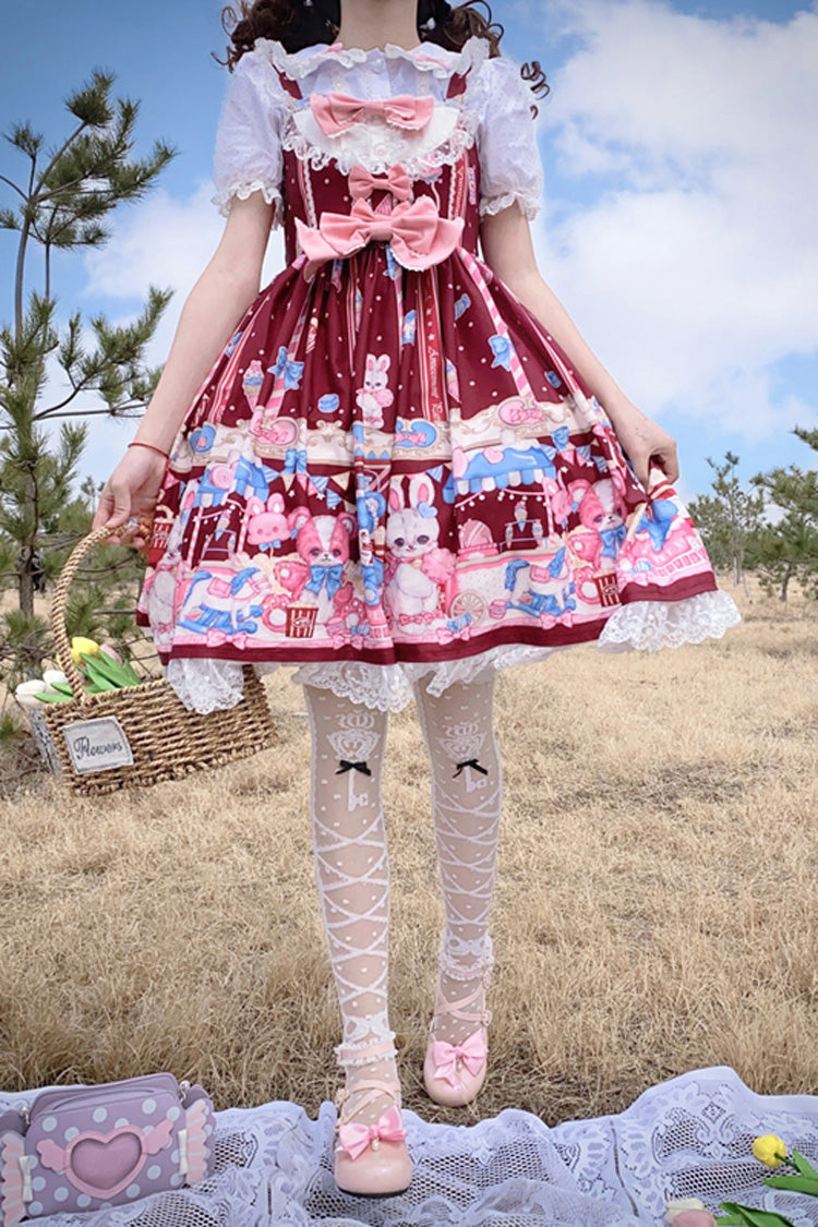 Wine Doll Print Bow Sweet Lolita Jumper Dress