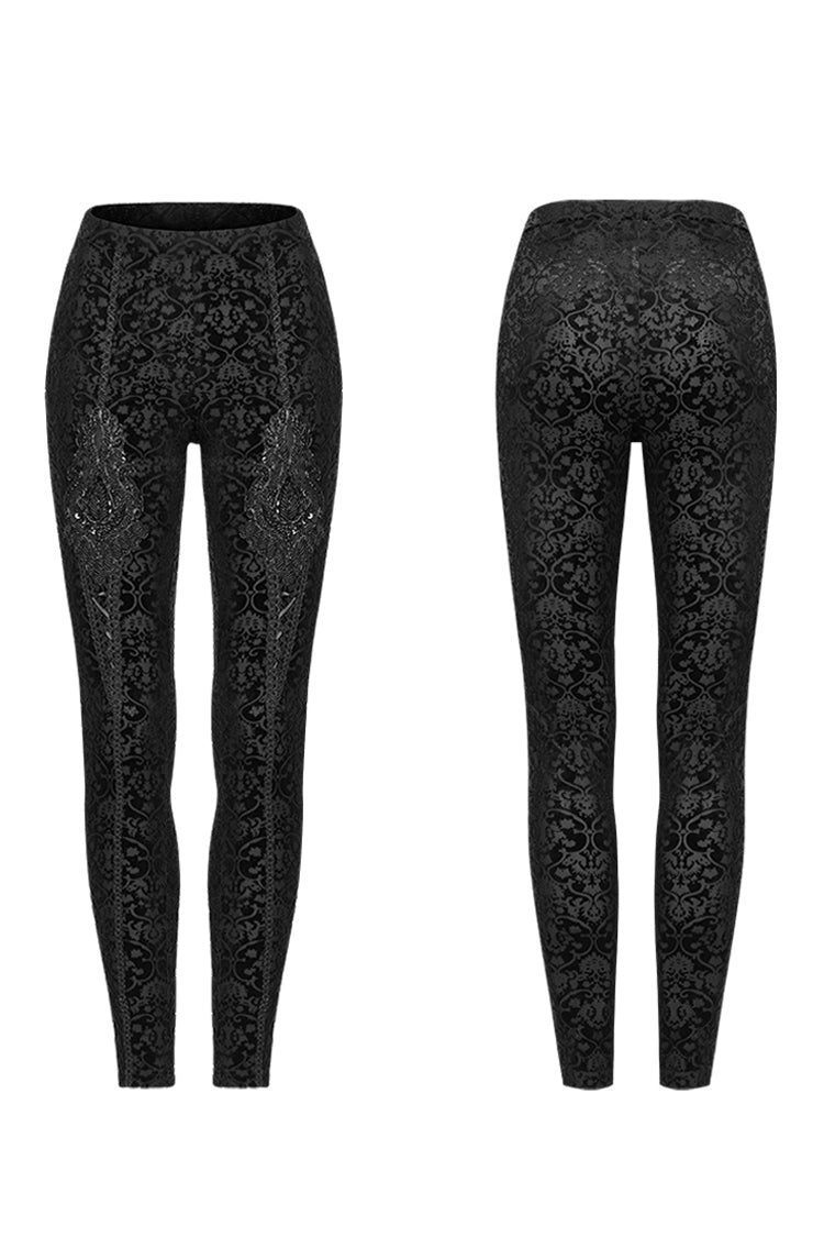 Gothic Leggings with Jacquard Pattern for Women in Black