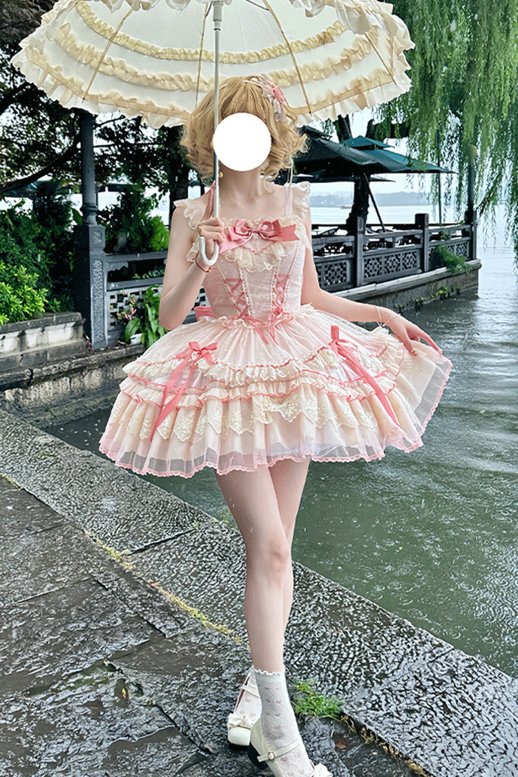 Candy House Sleeveless Ruffle Bow Lace-Up Lolita JSK