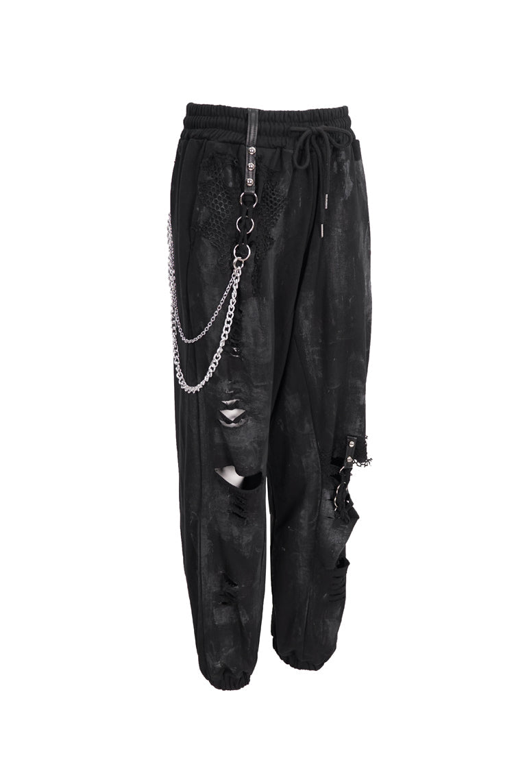 Gothic Pants with Knit Material and Hand-Painted Metal Circle Decoration