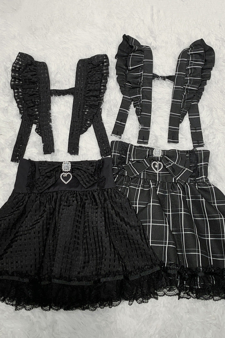 Plaid Ruffle Lace Bow-Trimmed Jirai Kei Skirt