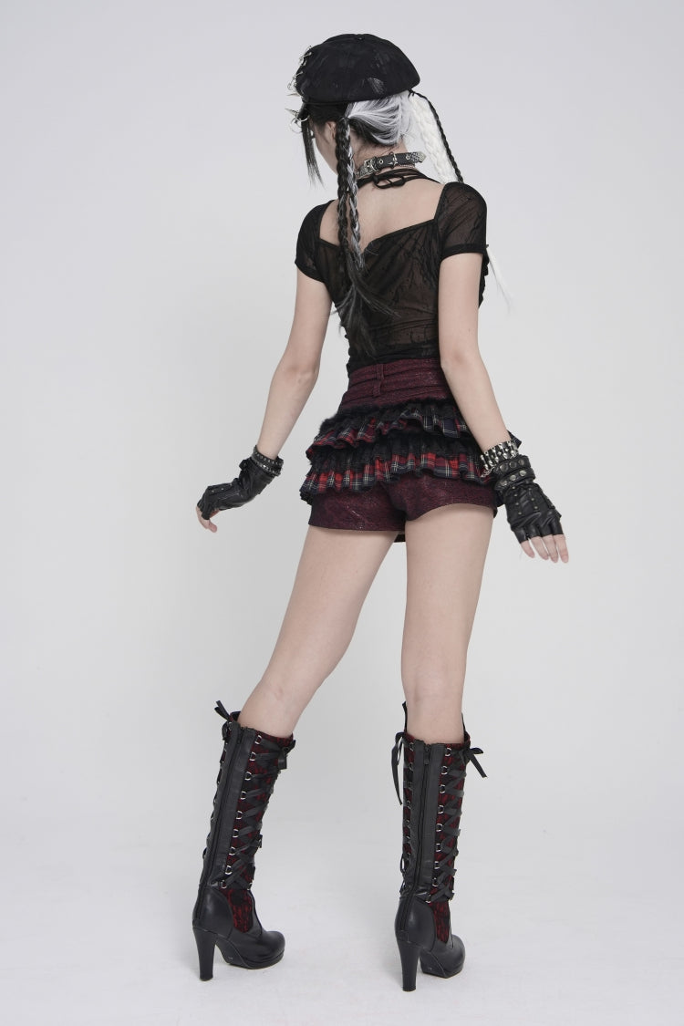 Punk Blouse with Studded Pleats and Chain Accents