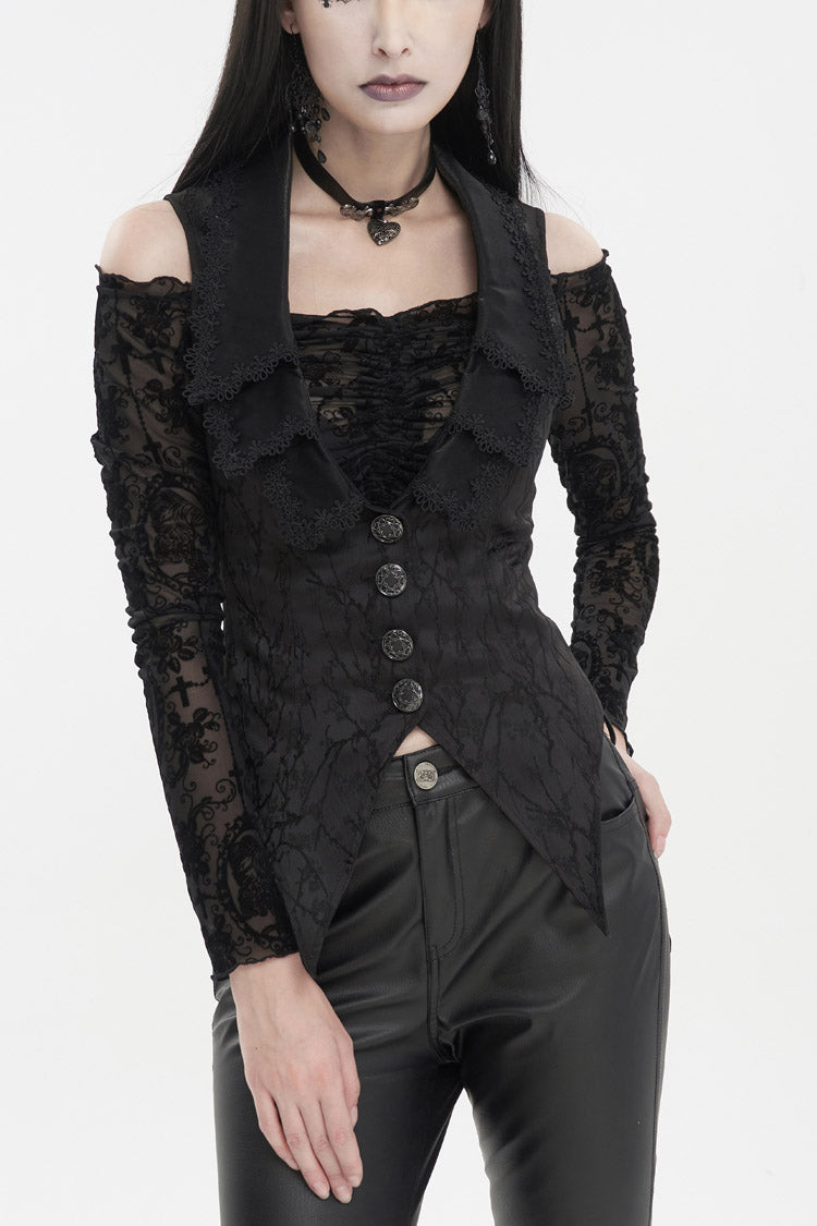 Ebony Floral-Embroidered Backless Corset Lace Goth Top