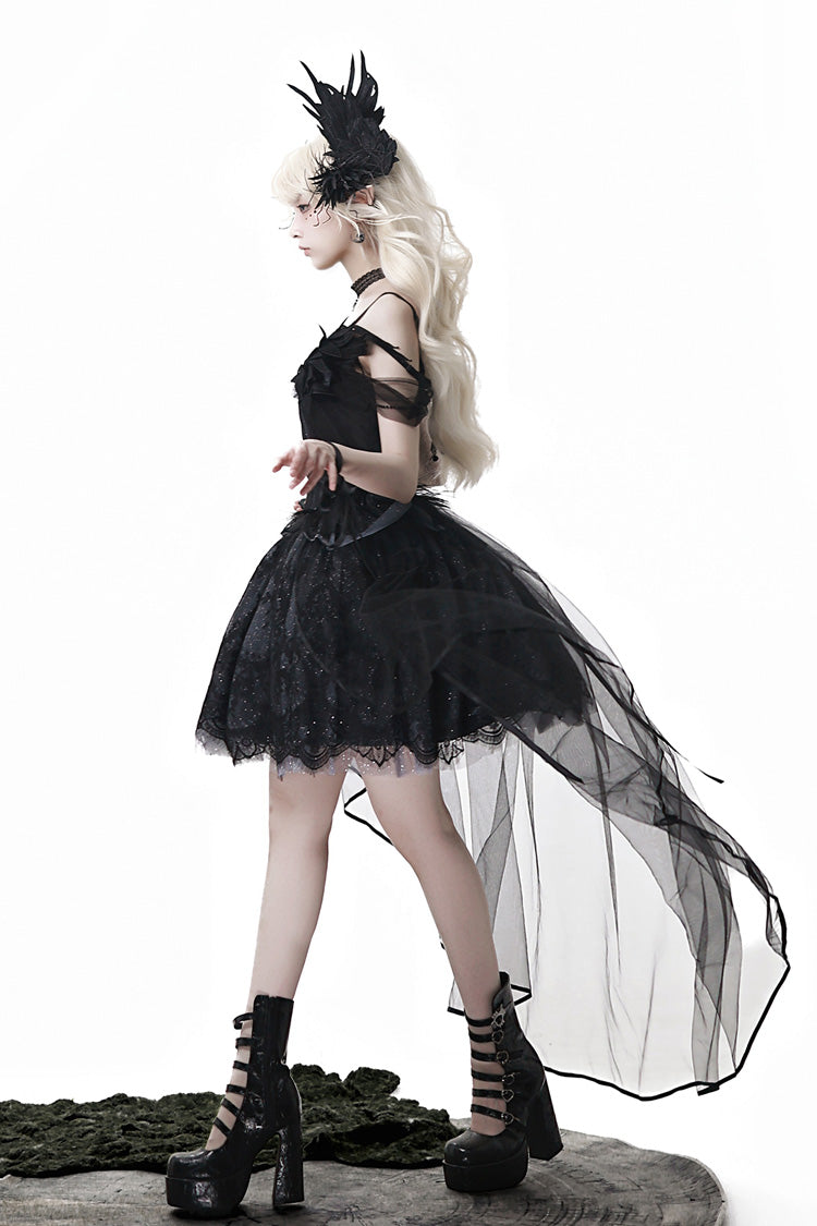 Ruffle Bowknot Ballet Lolita JSK Dress - Black Swan's Prayer