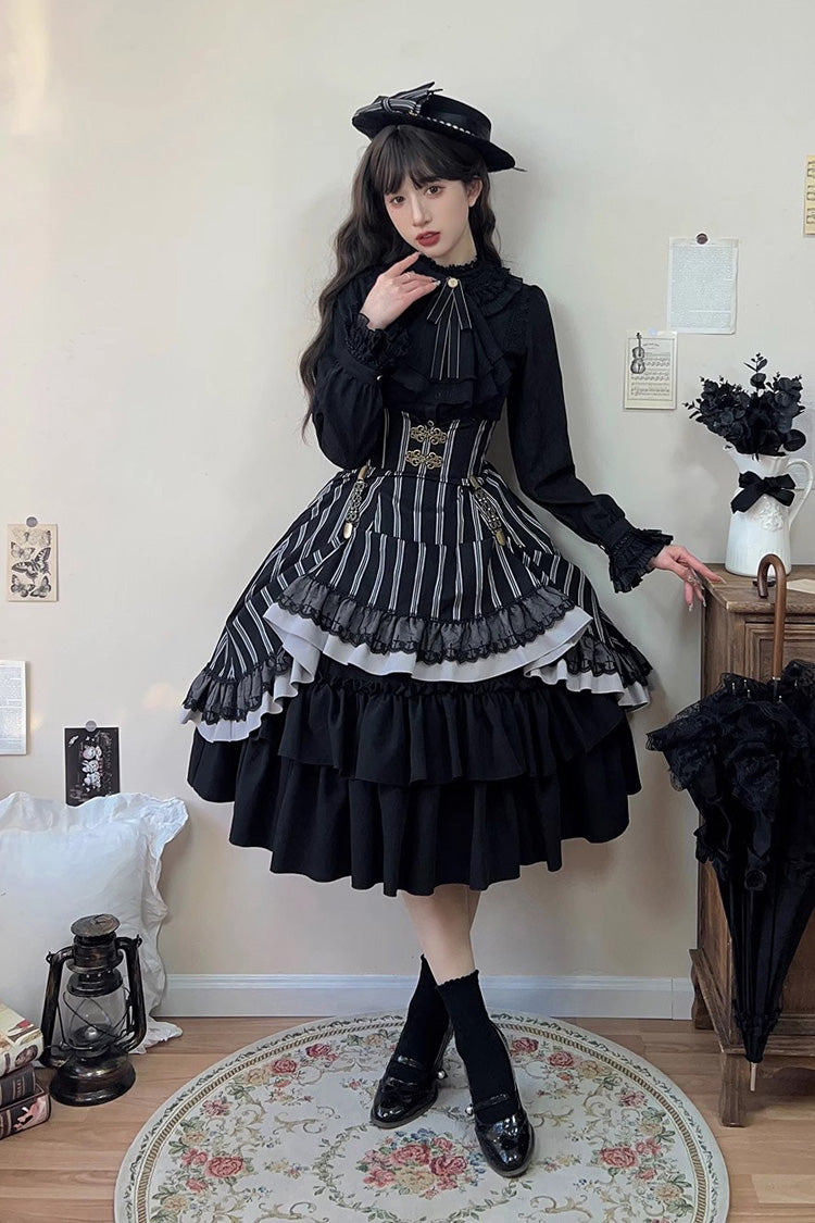 Multi-Layer Striped Ruffle Skirt for Lolita - Gothic Edge