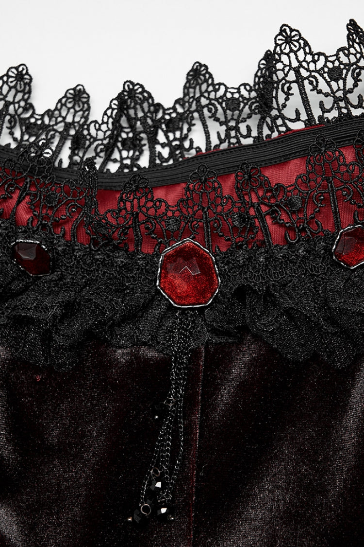 Crimson & Noir Off-Shoulder Long Flared Sleeve Ombre Lace Gothic Gown