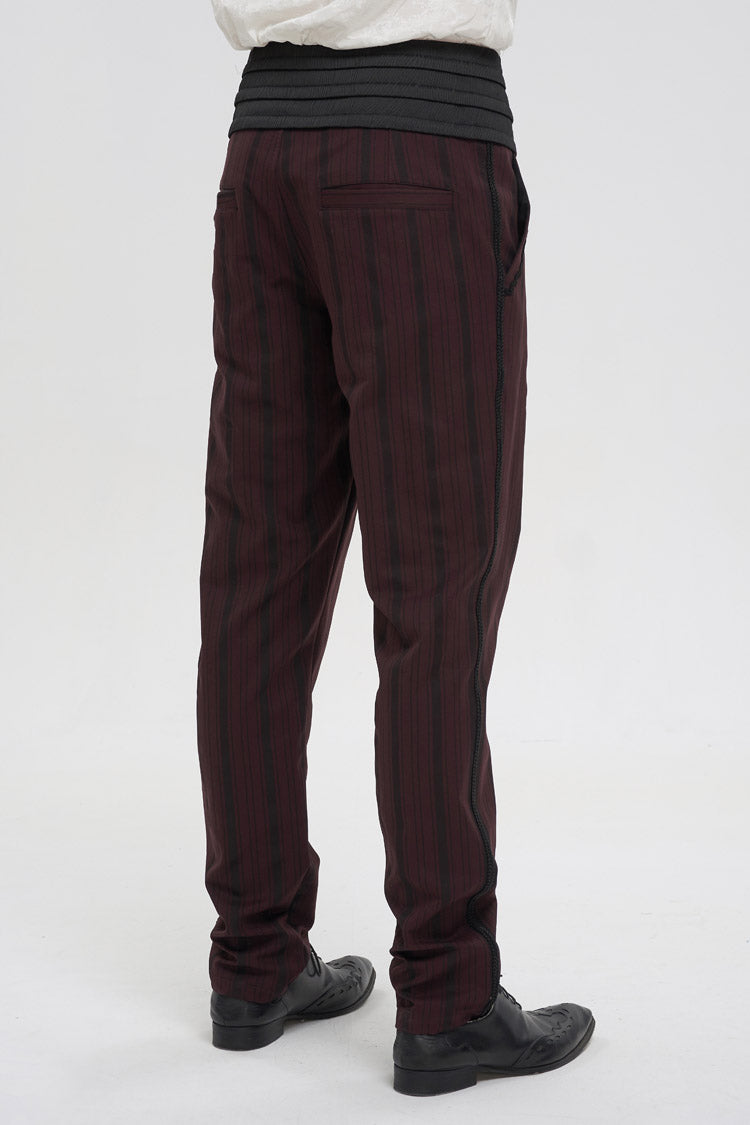 Scarlet Textured Gothic Pants with Striped Weave and High Waist