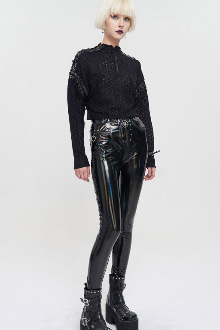 Loose Long-Sleeve Punk Sweater with Perforated Sleeves - Noir